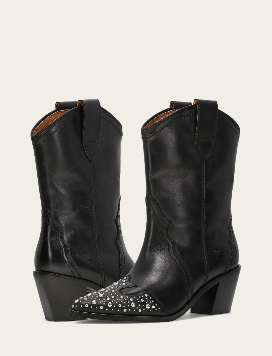 Black Booties Frye Women's Black Sara Wingtip Stud Boot