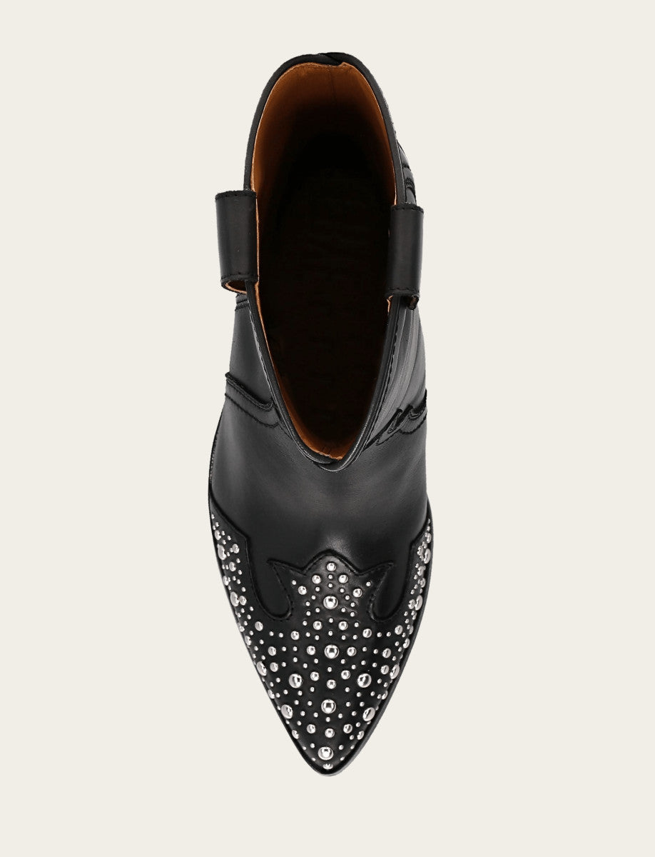 Black Booties Frye Women's Black Sara Wingtip Stud Boot