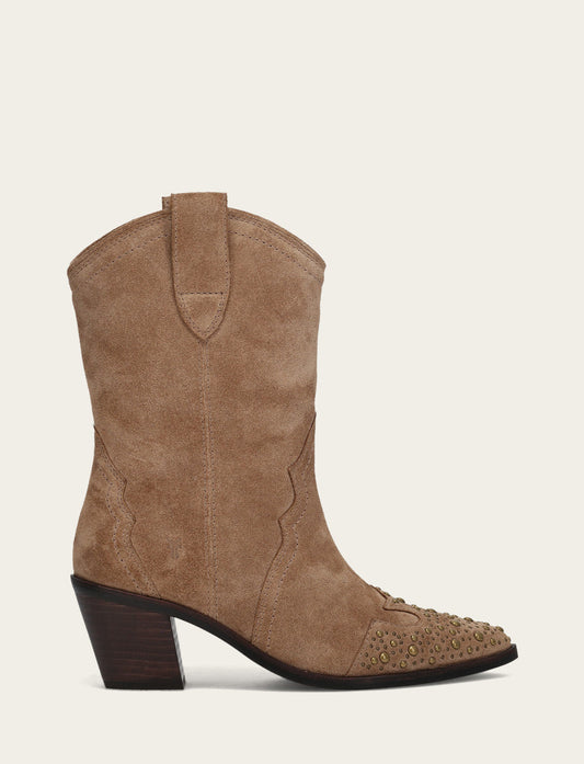 Almond Booties Frye Women's Almond Sara Wingtip Stud Boot