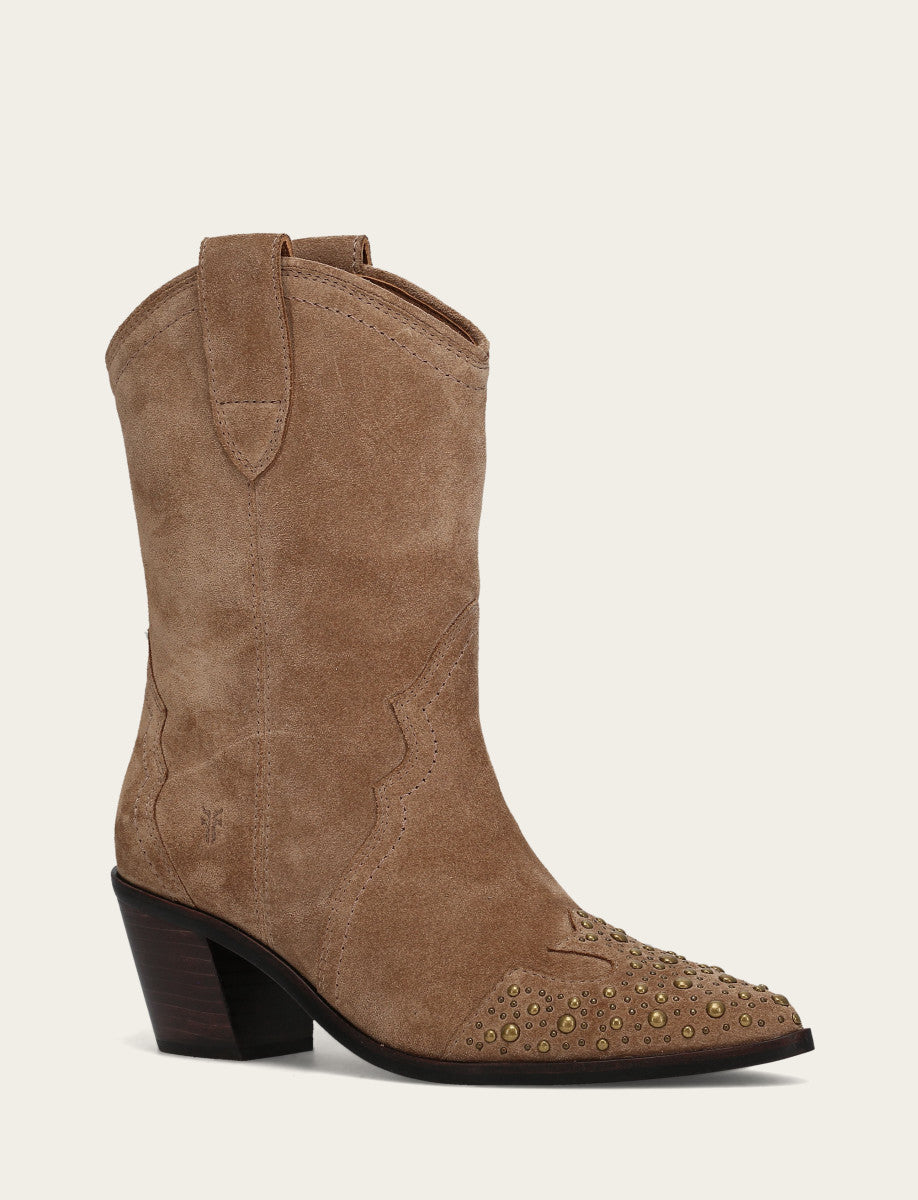 Almond Booties Frye Women's Almond Sara Wingtip Stud Boot
