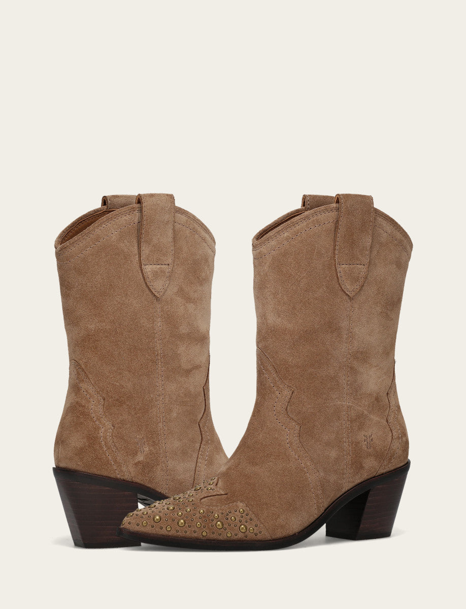 Almond Booties Frye Women's Almond Sara Wingtip Stud Boot