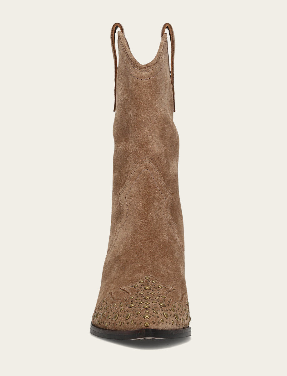 Almond Booties Frye Women's Almond Sara Wingtip Stud Boot