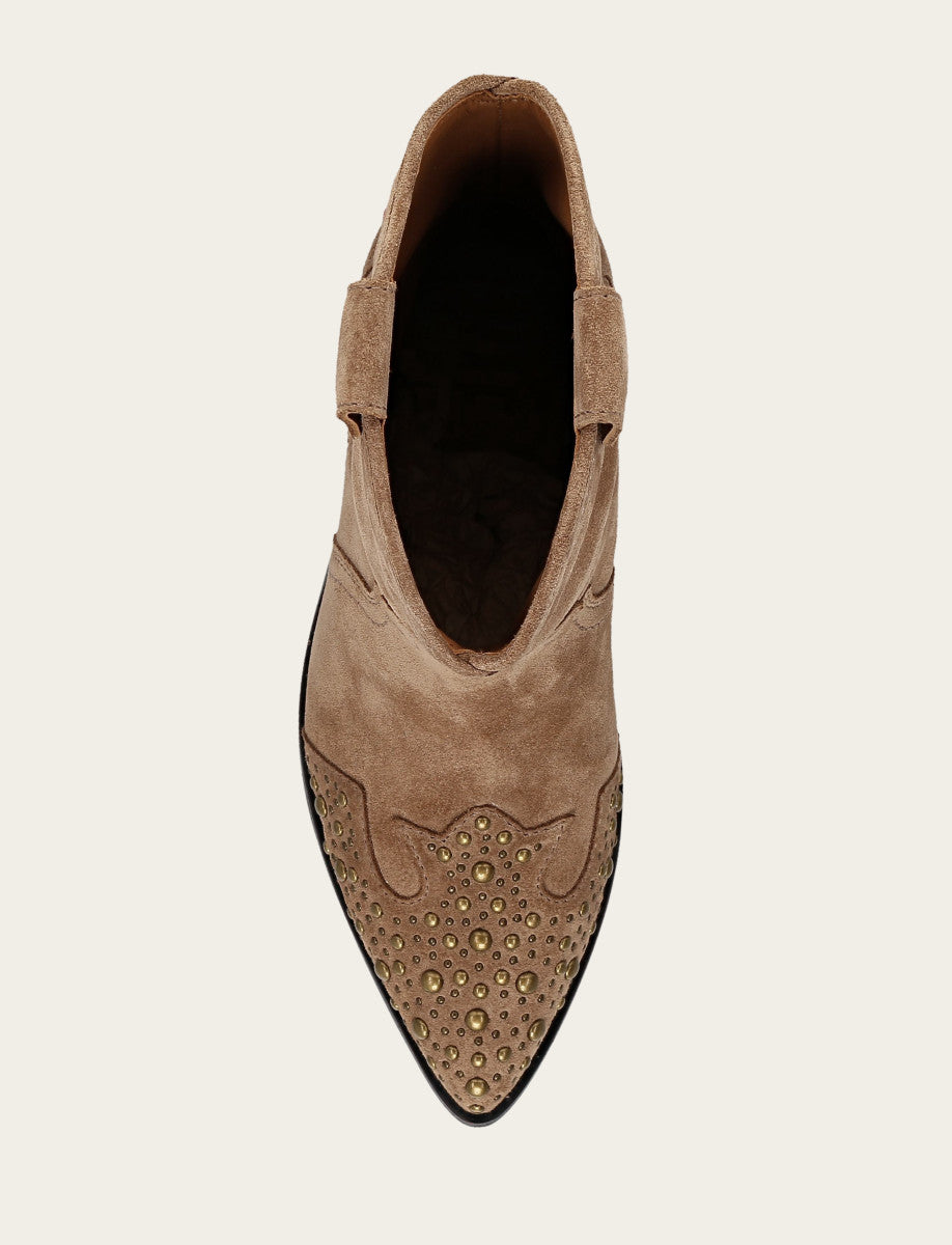 Almond Booties Frye Women's Almond Sara Wingtip Stud Boot