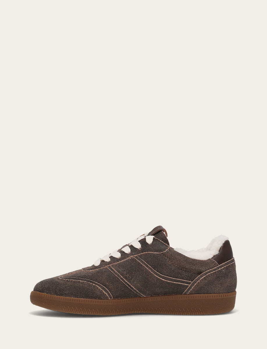 Dark Truffle Sneakers Frye Women's Dark Truffle Milly Low Lace Shearling Sneaker