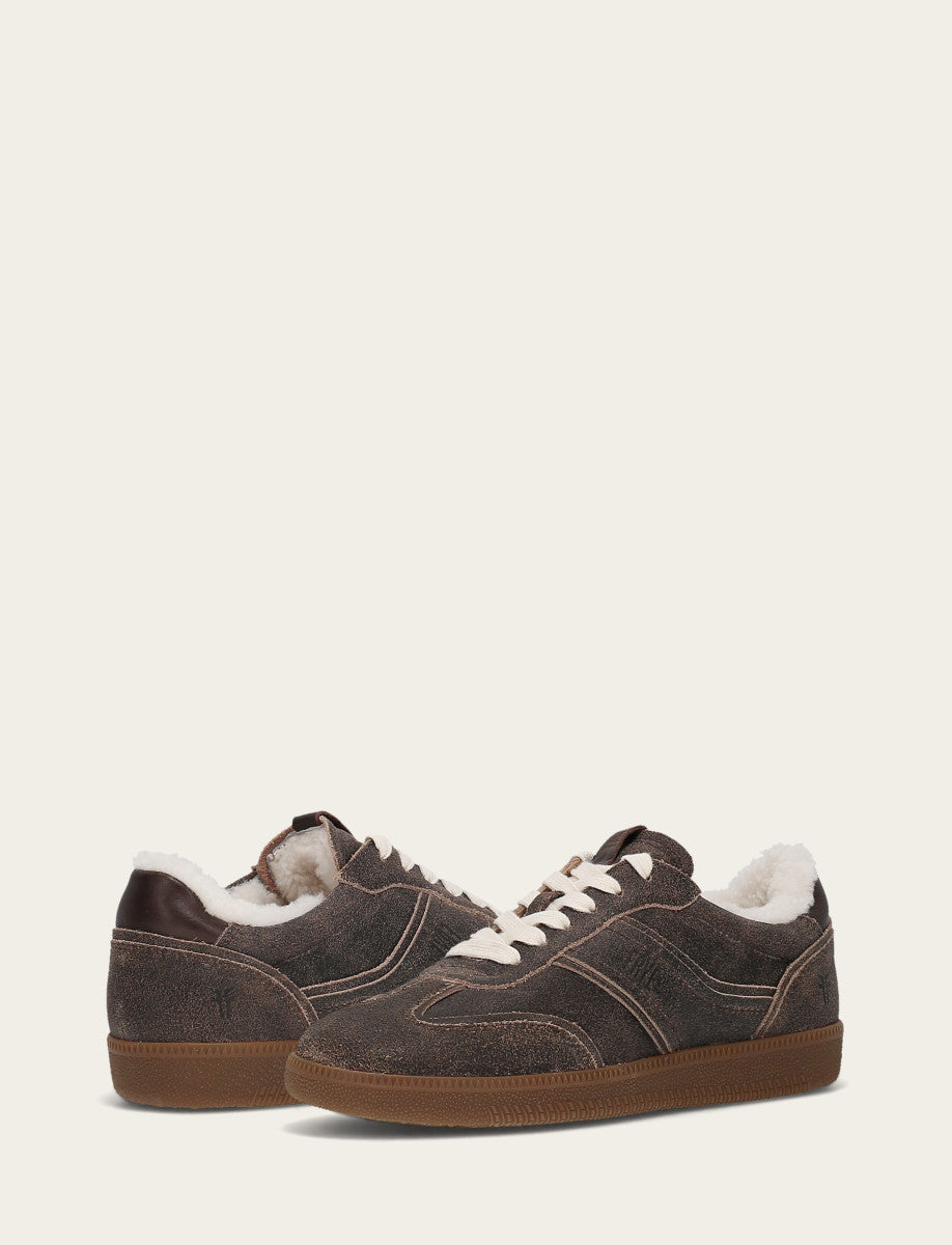 Dark Truffle Sneakers Frye Women's Dark Truffle Milly Low Lace Shearling Sneaker