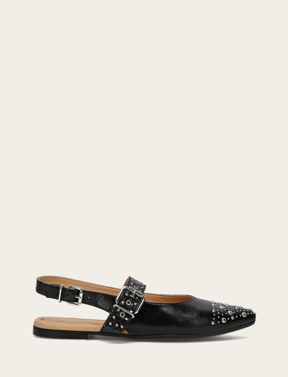Black Flats & Mules Frye Women's Black Heather Slingback Studded Shoe