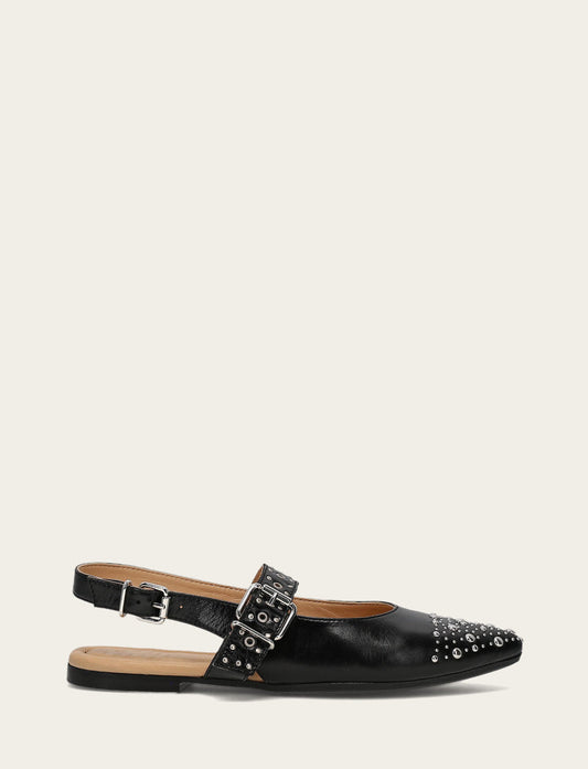 Black Flats & Mules Frye Women's Black Heather Slingback Studded Shoe