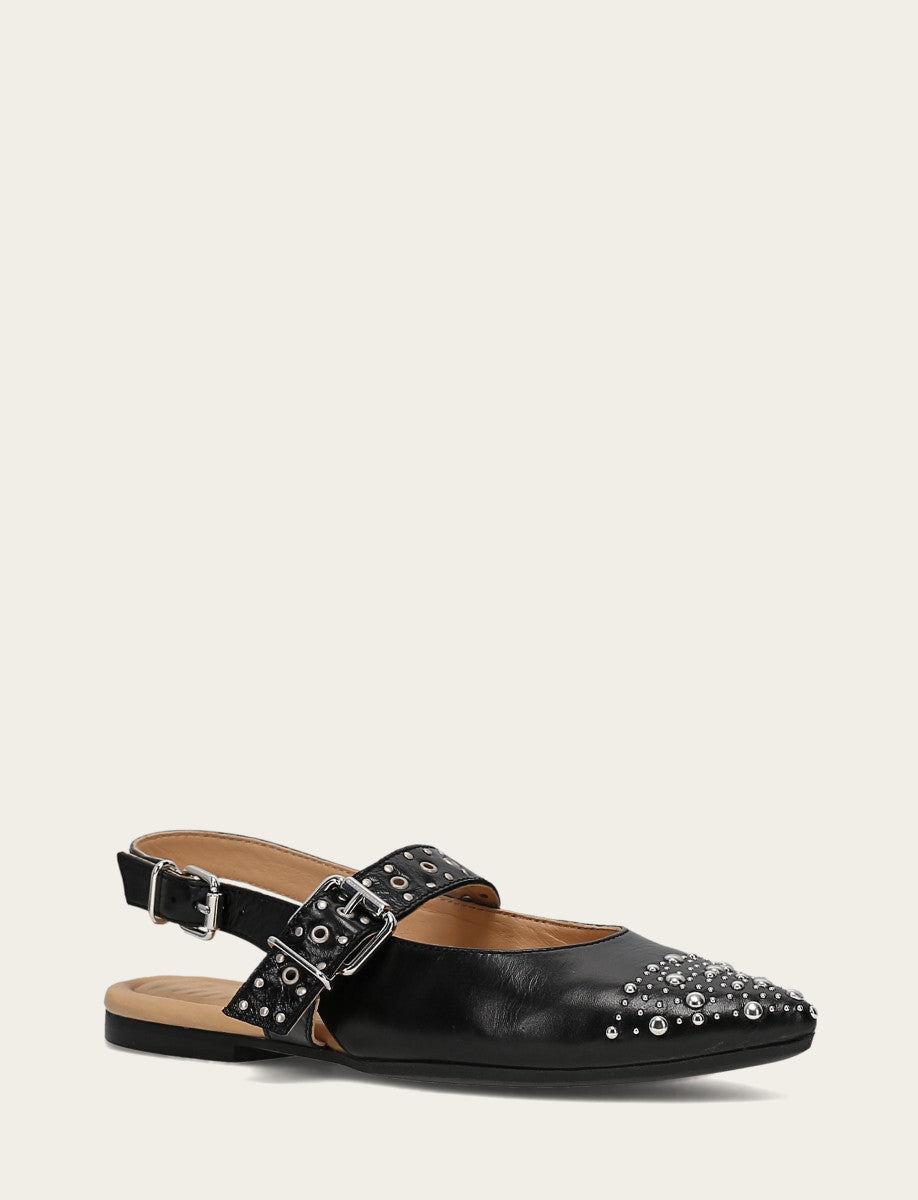 Black Flats & Mules Frye Women's Black Heather Slingback Studded Shoe