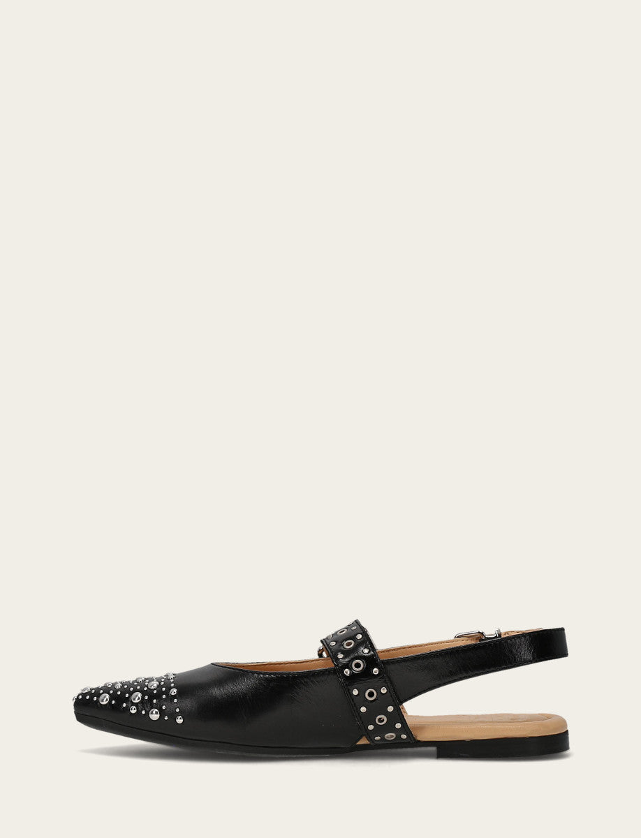 Black Flats & Mules Frye Women's Black Heather Slingback Studded Shoe