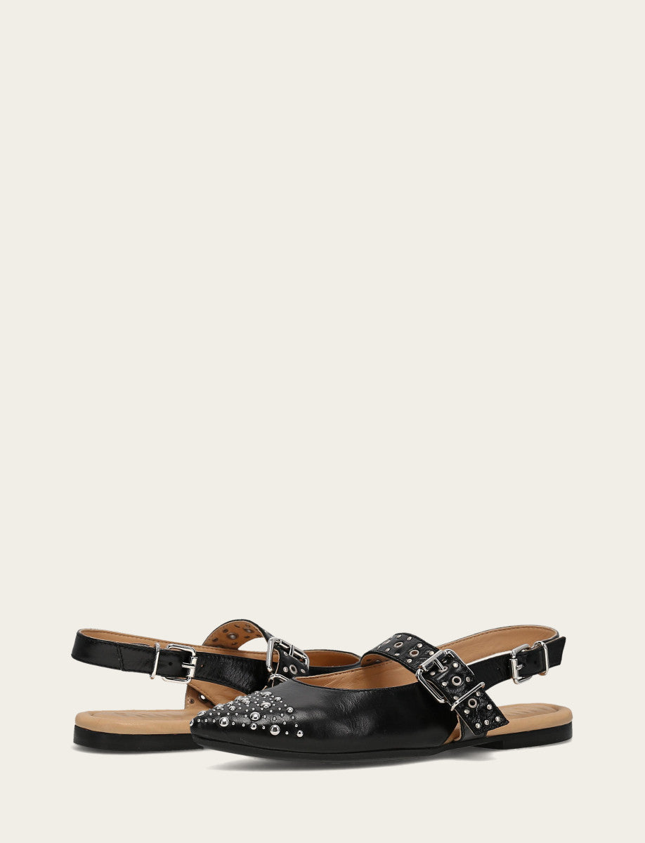 Black Flats & Mules Frye Women's Black Heather Slingback Studded Shoe