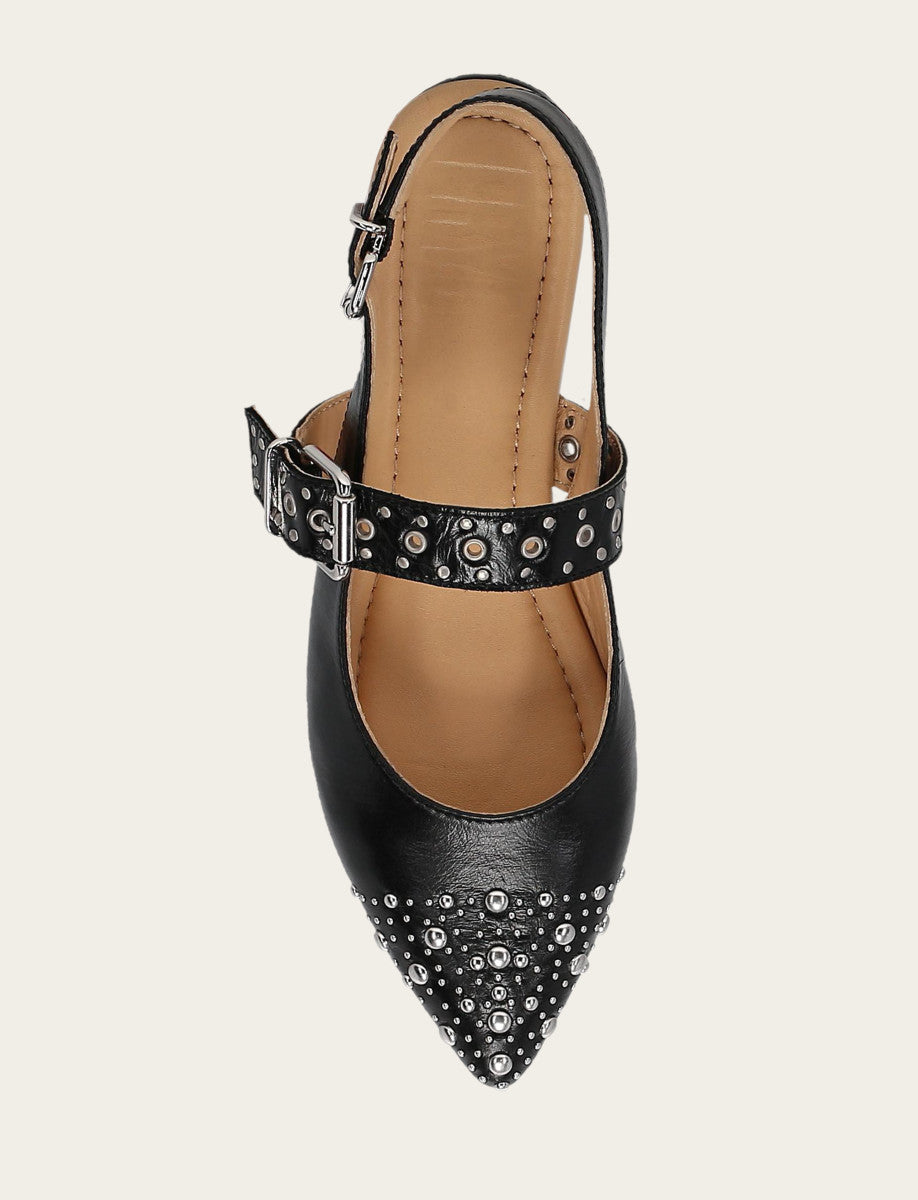 Black Flats & Mules Frye Women's Black Heather Slingback Studded Shoe