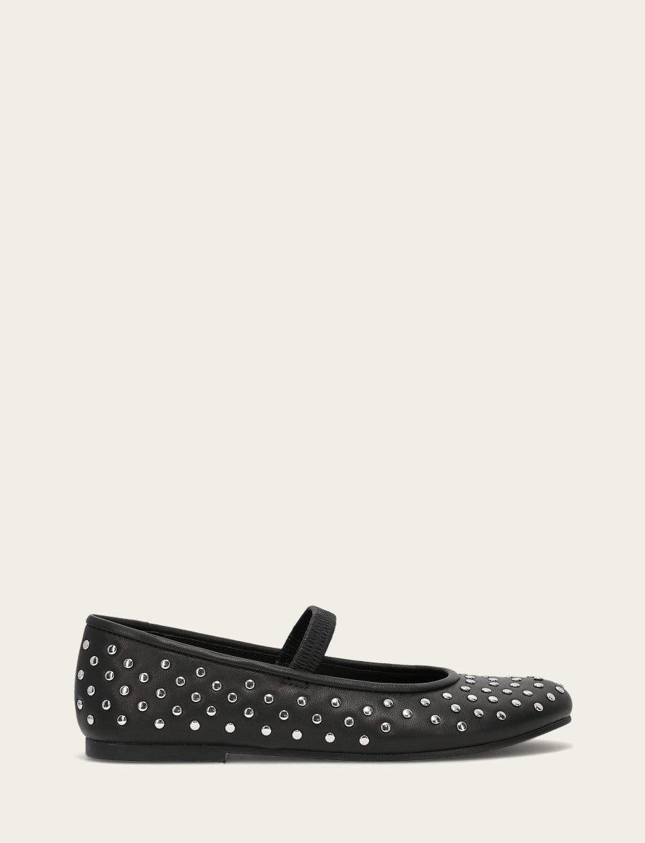 Black Flats & Mules Frye Women's Black Emma Studded Mary Jane Shoe