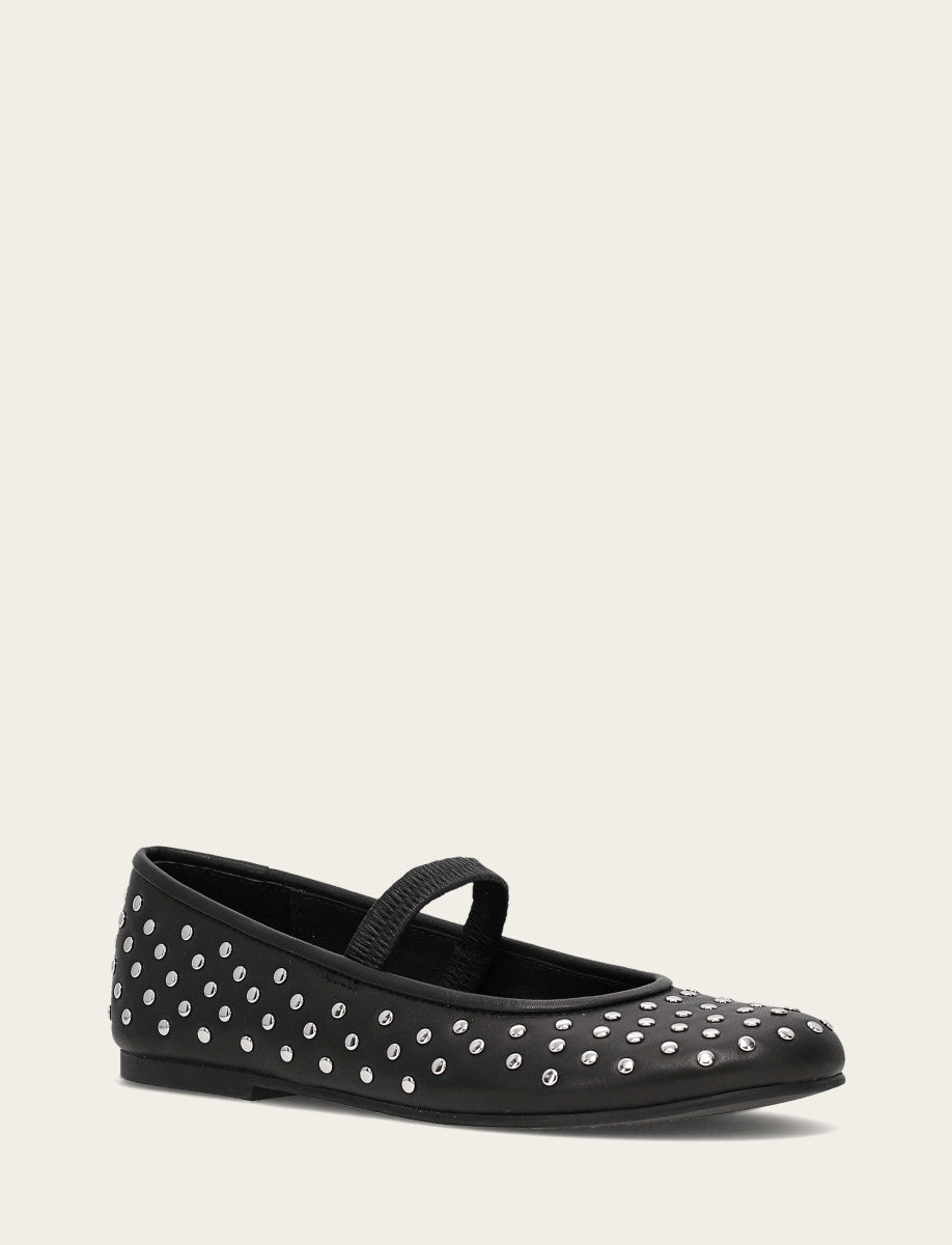 Black Flats & Mules Frye Women's Black Emma Studded Mary Jane Shoe