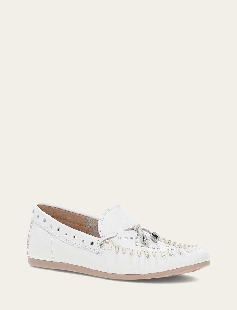 White Flats & Mules Frye Women's White Naya Stud Moc Loafers