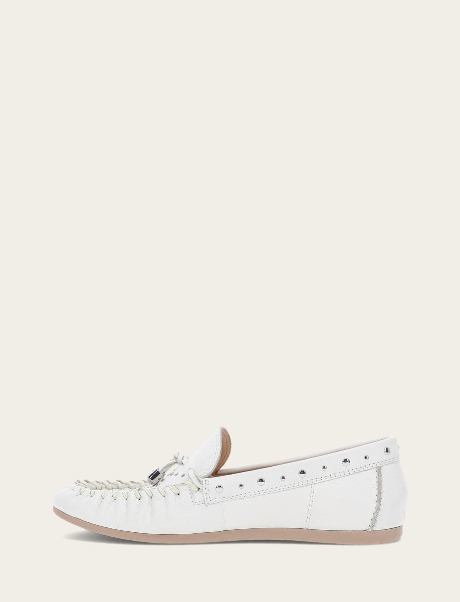 White Flats & Mules Frye Women's White Naya Stud Moc Loafers