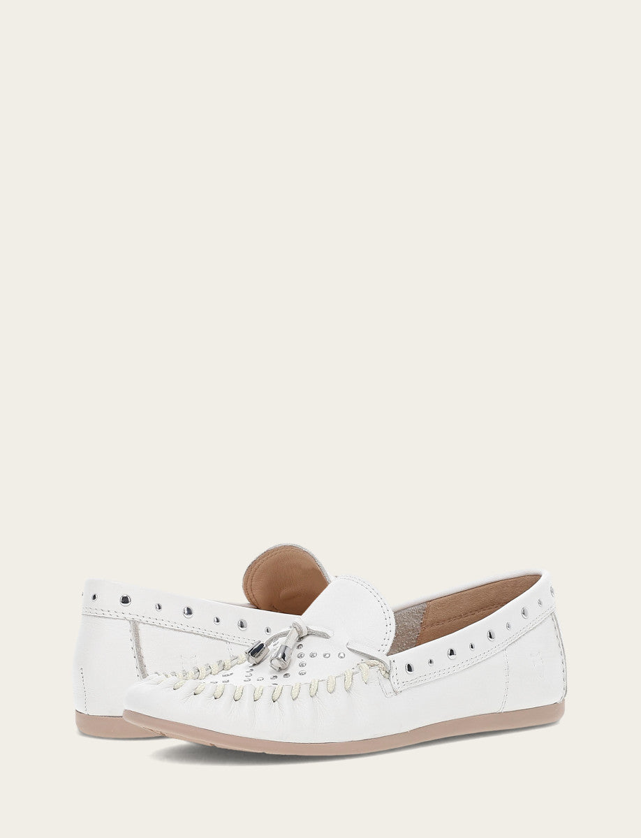 White Flats & Mules Frye Women's White Naya Stud Moc Loafers