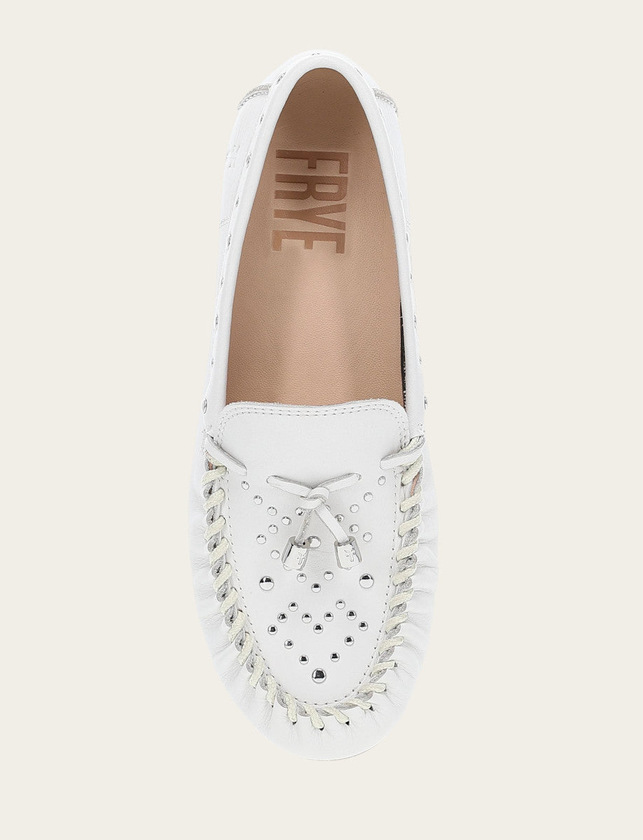 White Flats & Mules Frye Women's White Naya Stud Moc Loafers