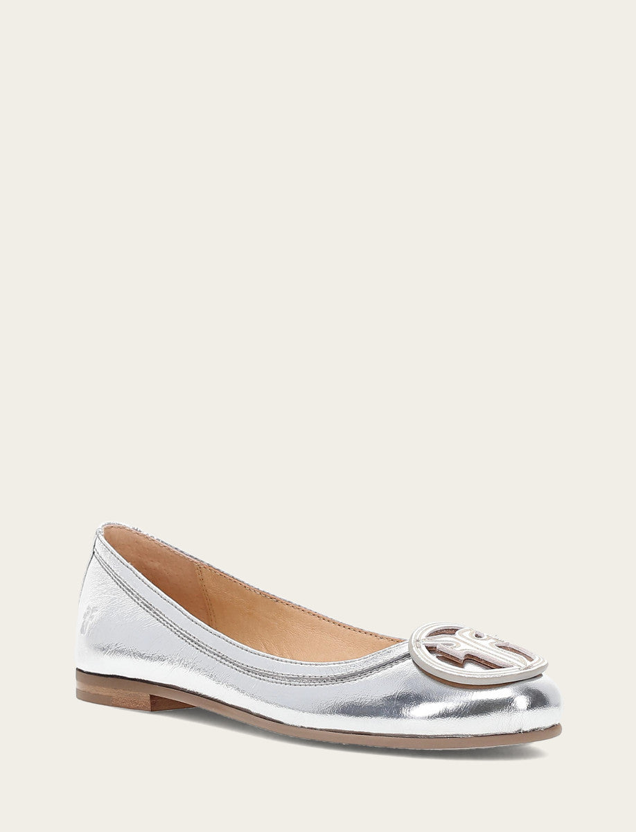 Silver Flats & Mules Frye Women's Silver Carson Logo Ballet Flats