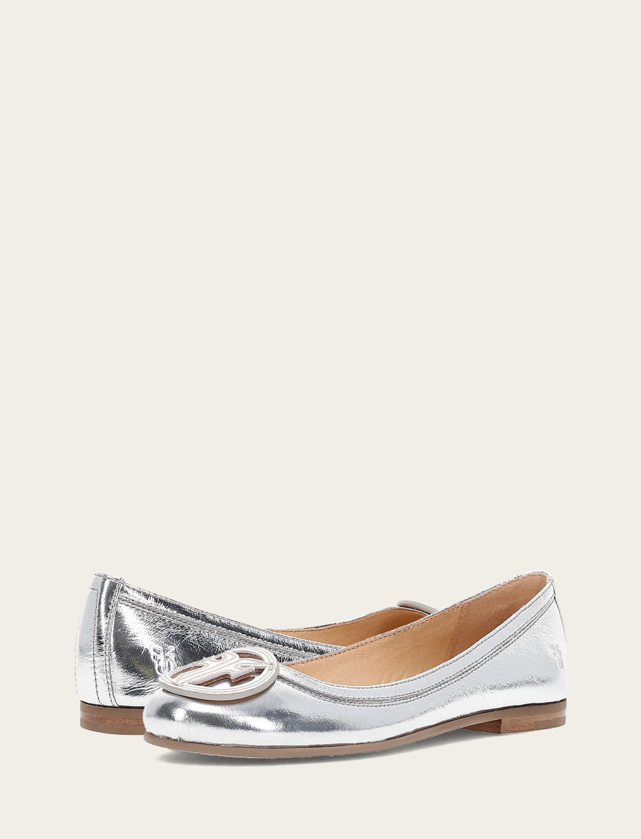 Silver Flats & Mules Frye Women's Silver Carson Logo Ballet Flats