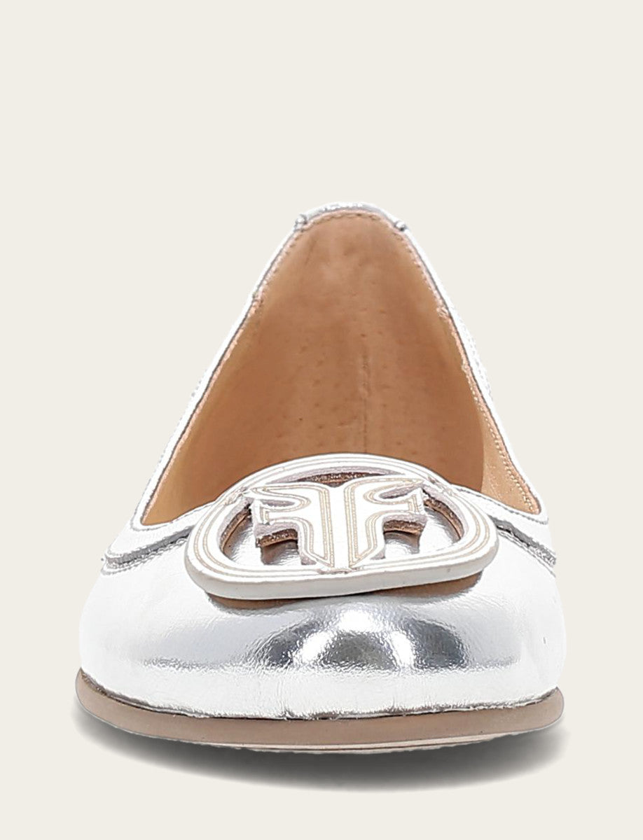 Silver Flats & Mules Frye Women's Silver Carson Logo Ballet Flats