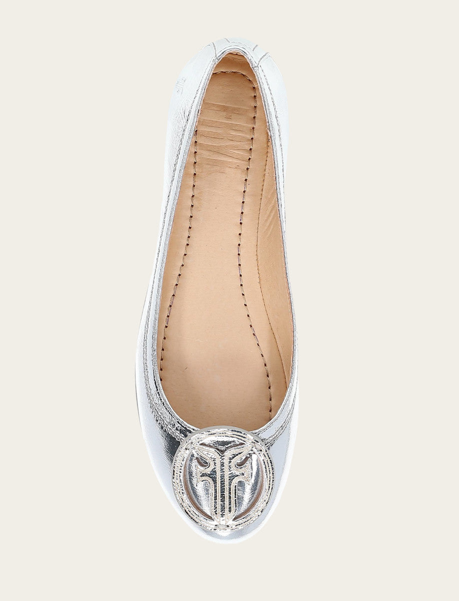Silver Flats & Mules Frye Women's Silver Carson Logo Ballet Flats
