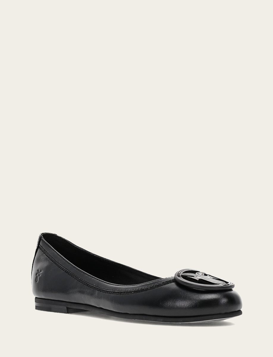 Black Flats & Mules Frye Women's Black Carson Logo Ballet Flats