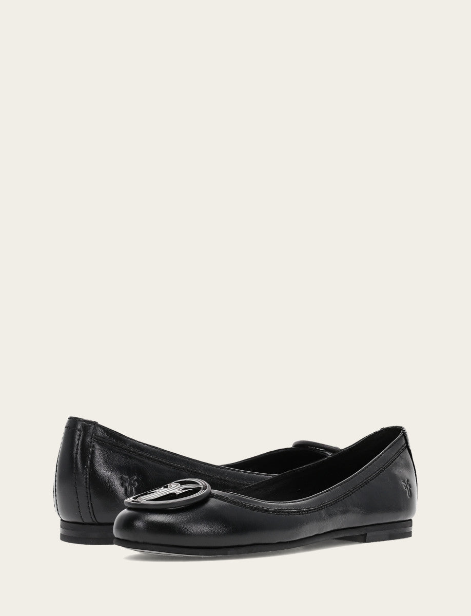 Black Flats & Mules Frye Women's Black Carson Logo Ballet Flats