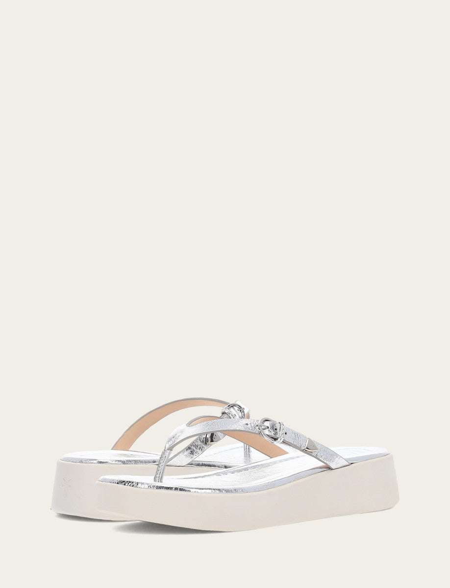 Silver Sandals Frye Women's Silver Maya Buckle Thong Sandals