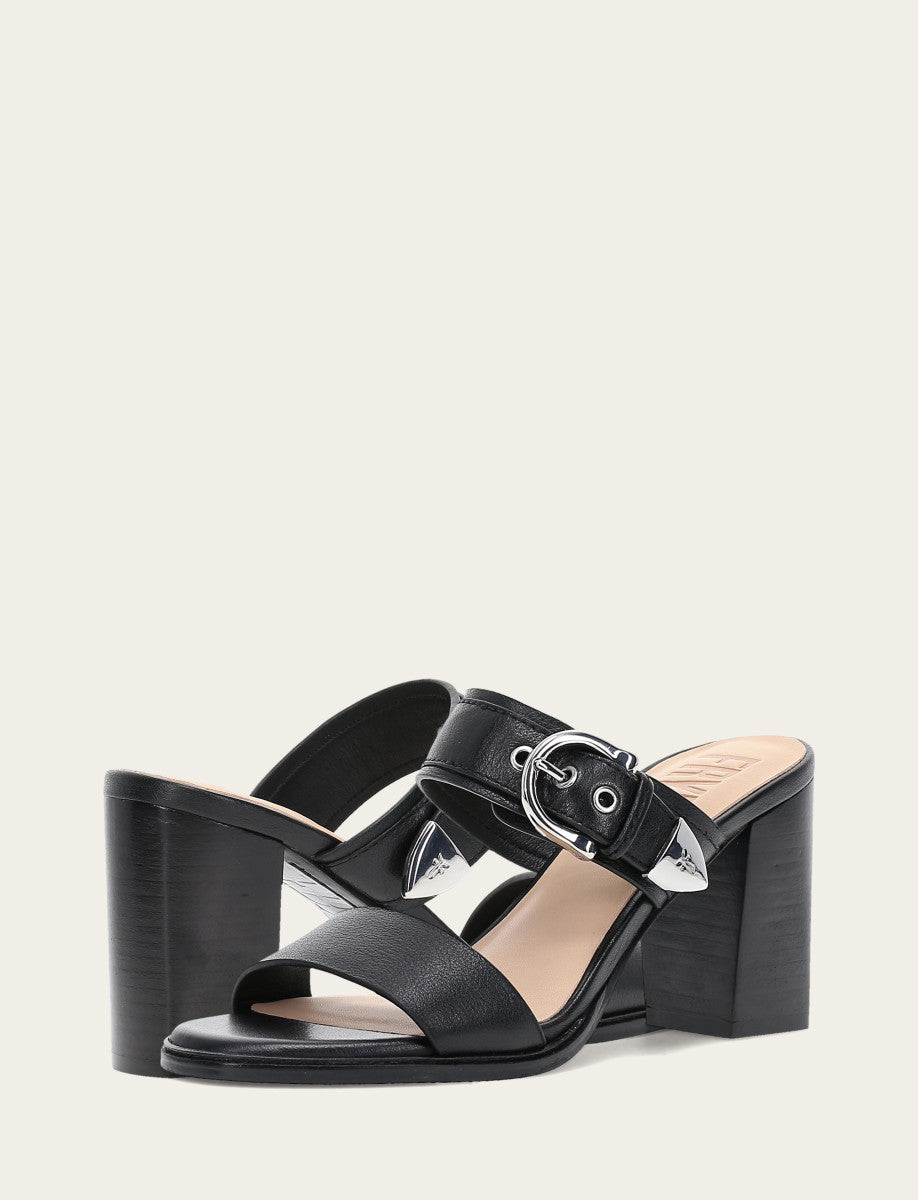 Black Sandals Frye Women's Black Stella Buckle Slide Sandals