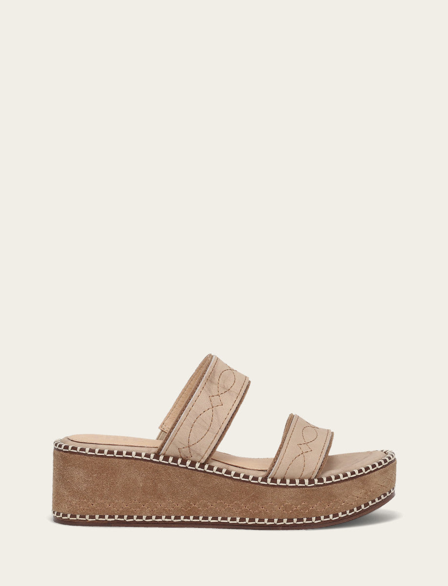 Natural/ Almond Sandals Frye Women's Almond Joy Woodstock 2 Band Platform Slide Sandals