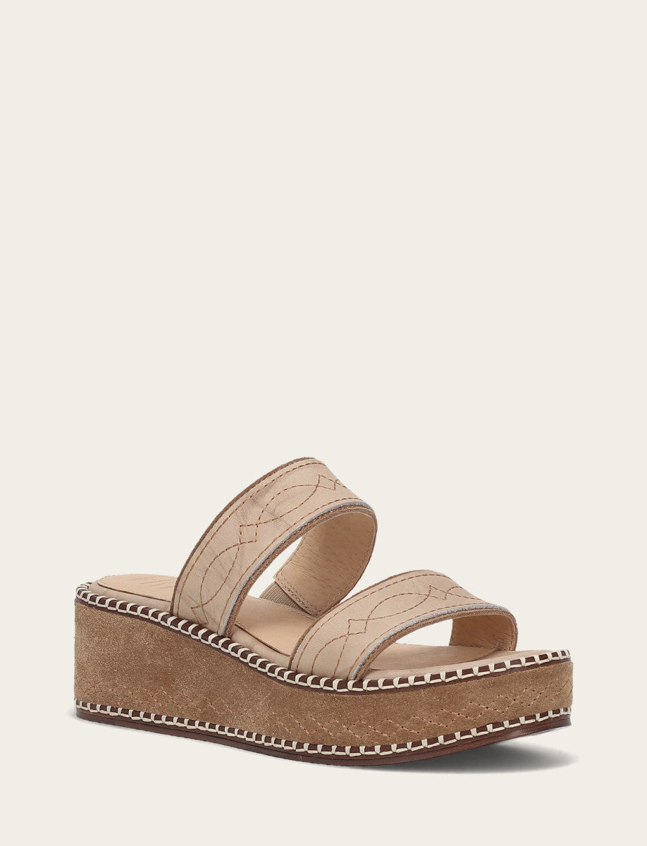 Natural/ Almond Sandals Frye Women's Almond Joy Woodstock 2 Band Platform Slide Sandals