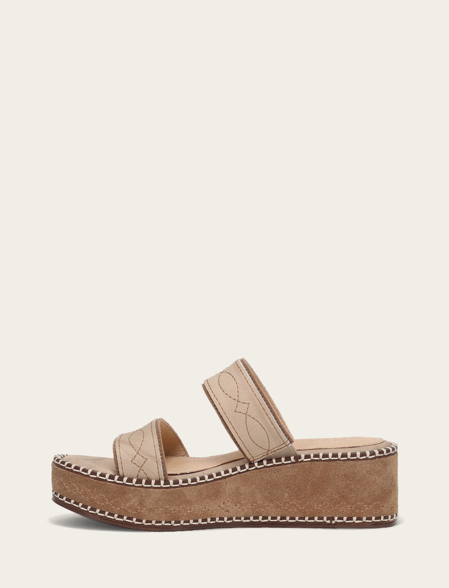 Natural/ Almond Sandals Frye Women's Almond Joy Woodstock 2 Band Platform Slide Sandals
