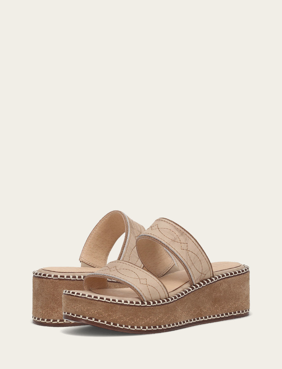 Natural/ Almond Sandals Frye Women's Almond Joy Woodstock 2 Band Platform Slide Sandals