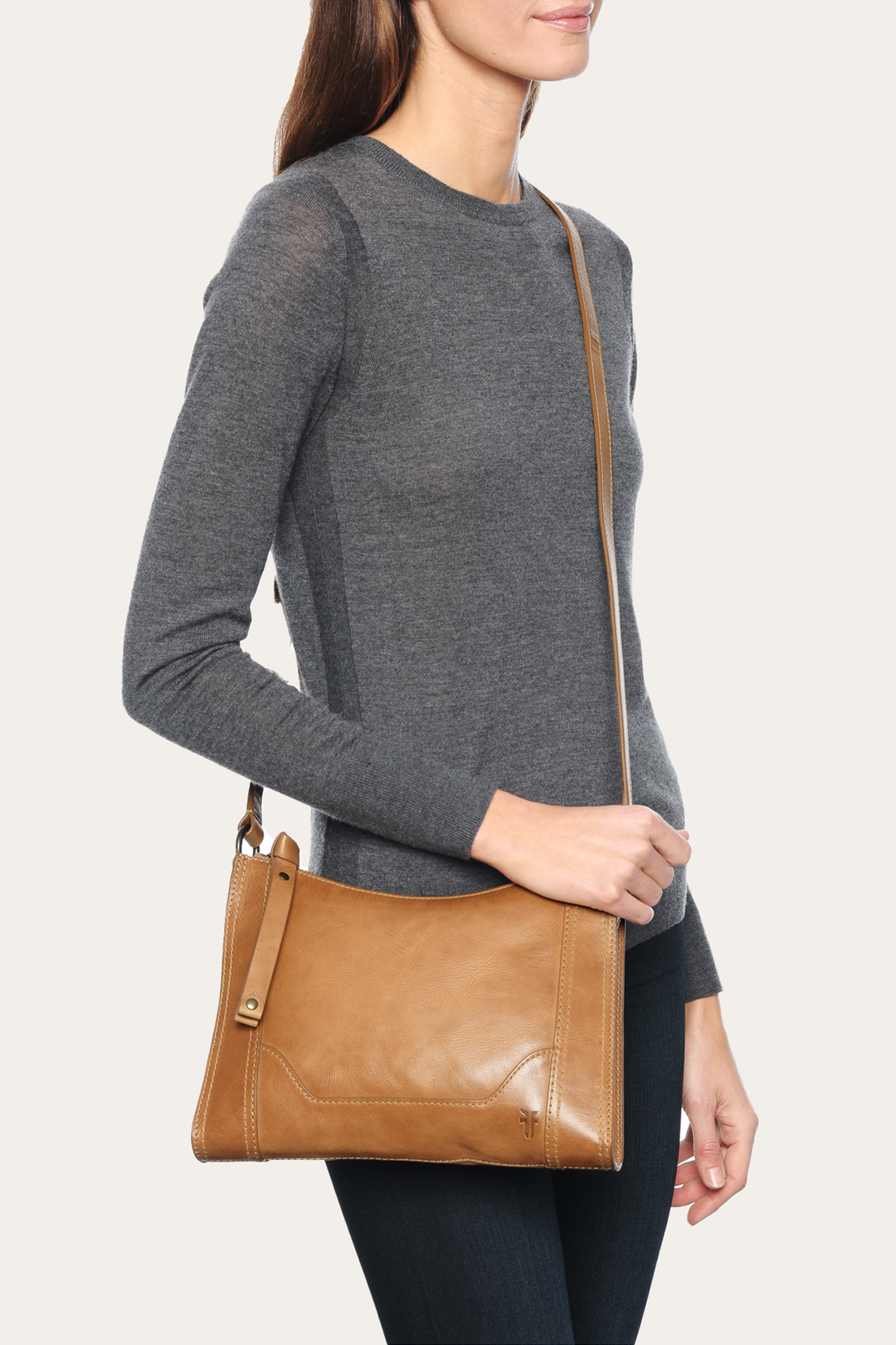 Beige Handbags Frye Melissa Zip Crossbody in Beige