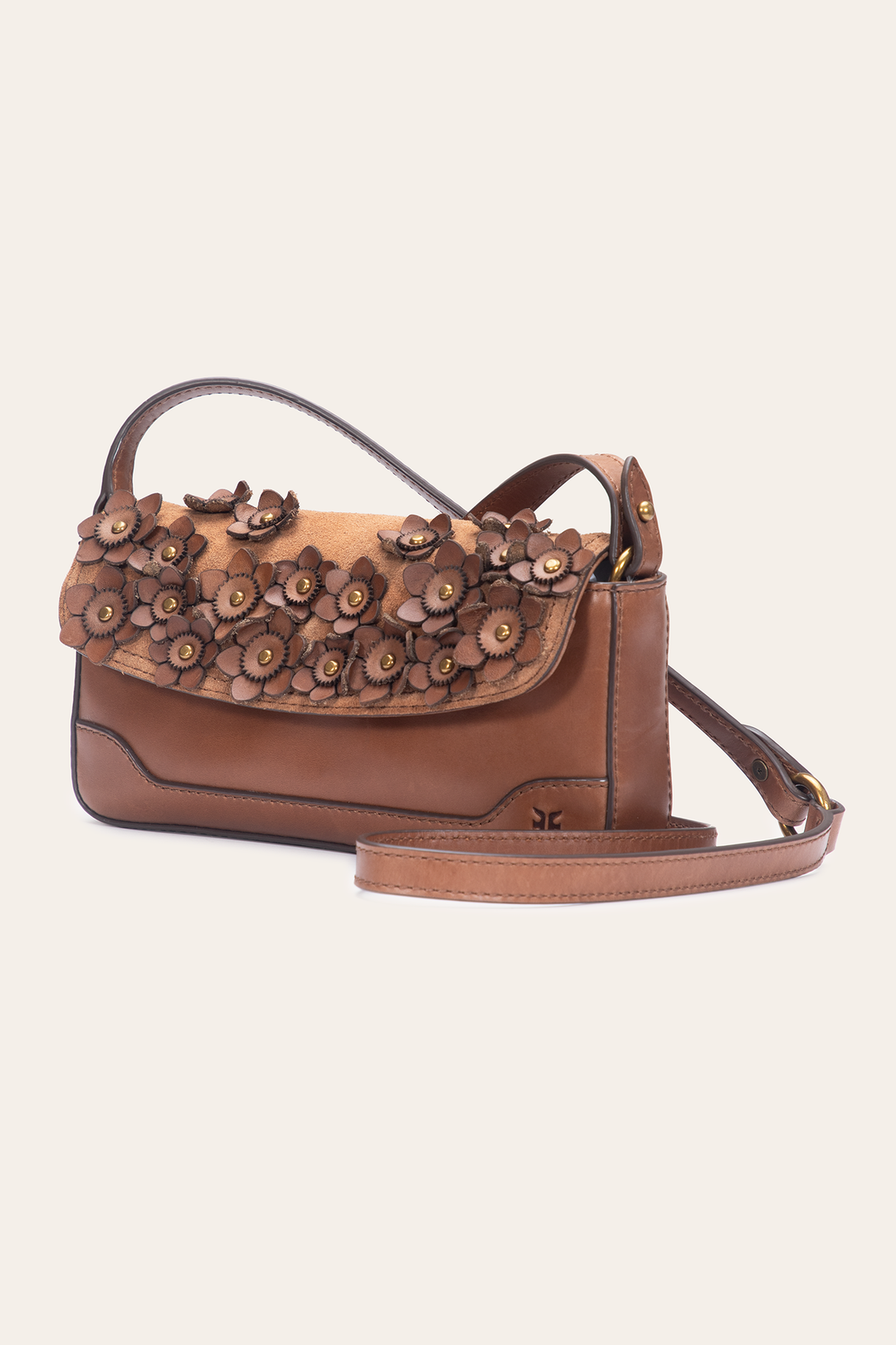 Cognac Handbags Frye Cognac Melissa Floral Convertible Mini Flap