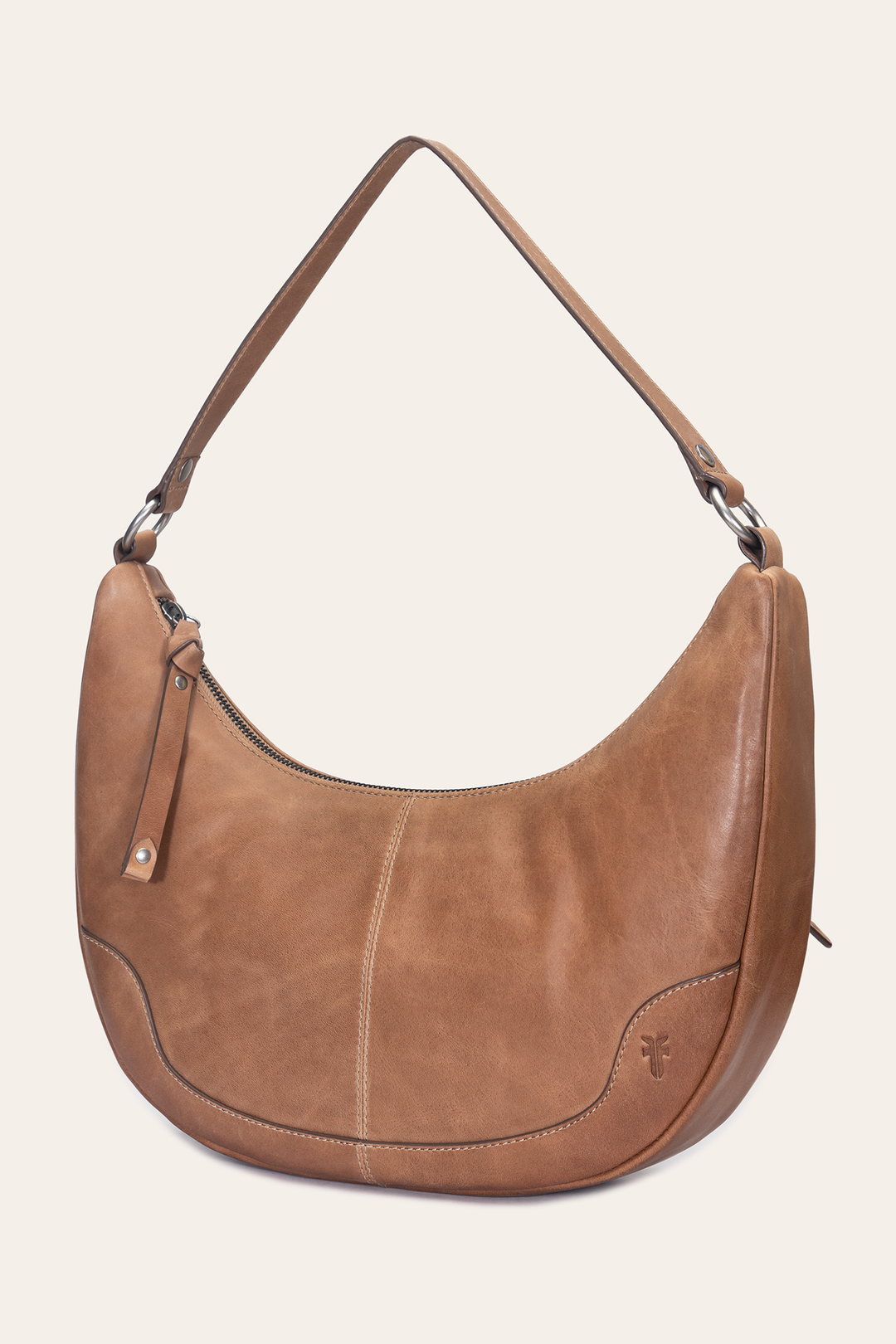Beige Handbags Frye Melissa Beige Crescent Hobo