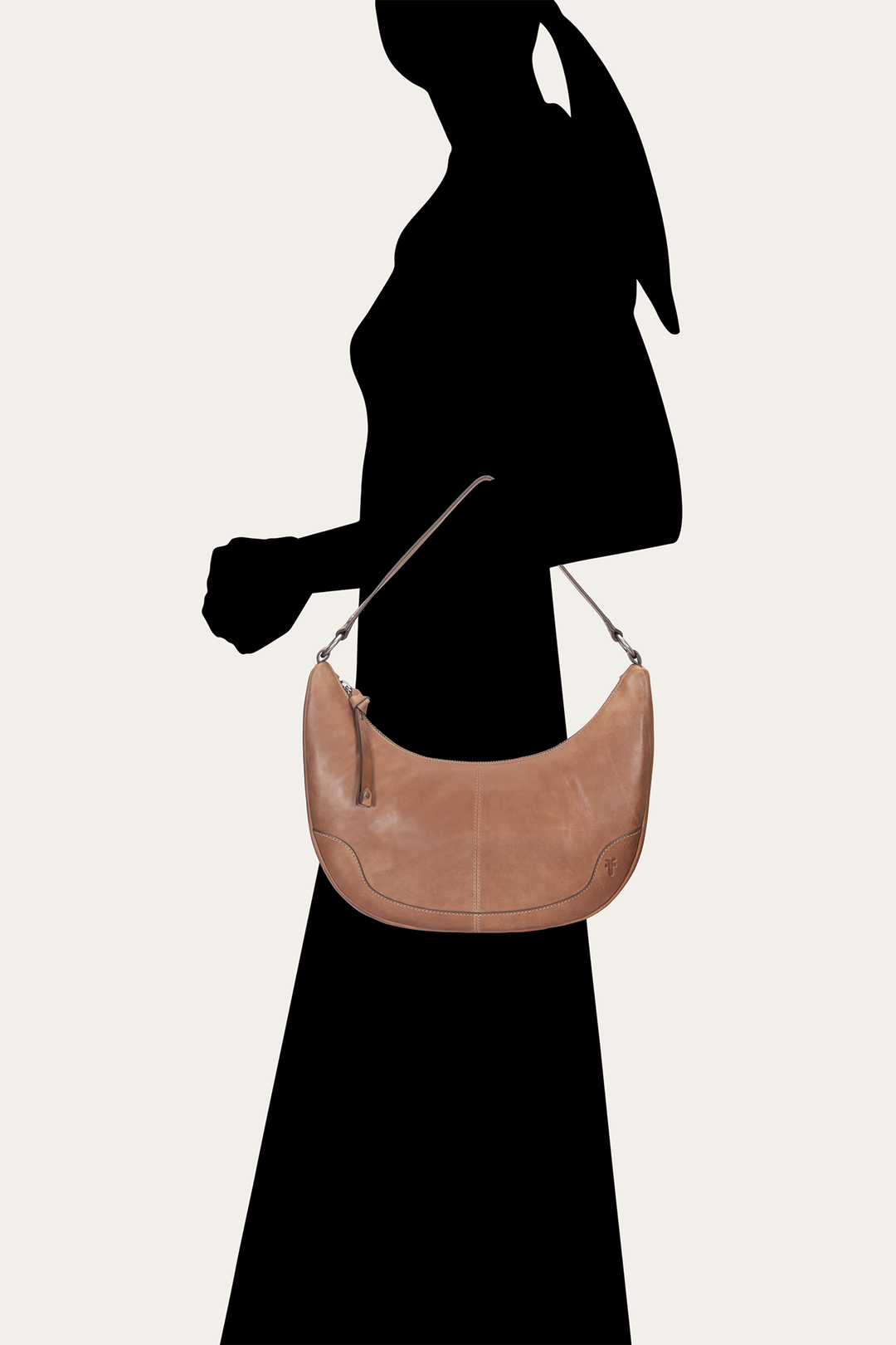 Beige Handbags Frye Melissa Beige Crescent Hobo