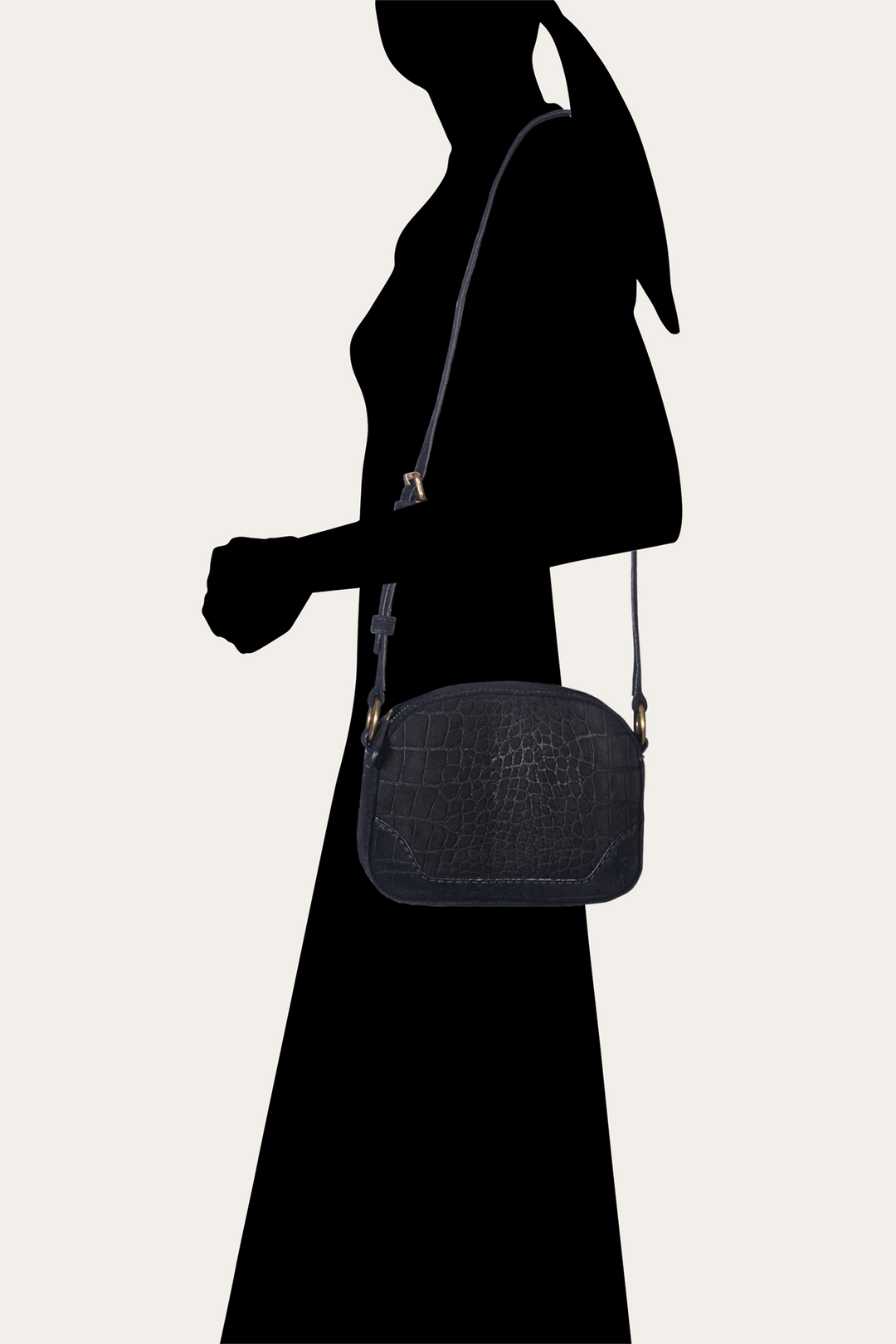 Black Handbags Frye Melissa Black Sueded Croco Camera