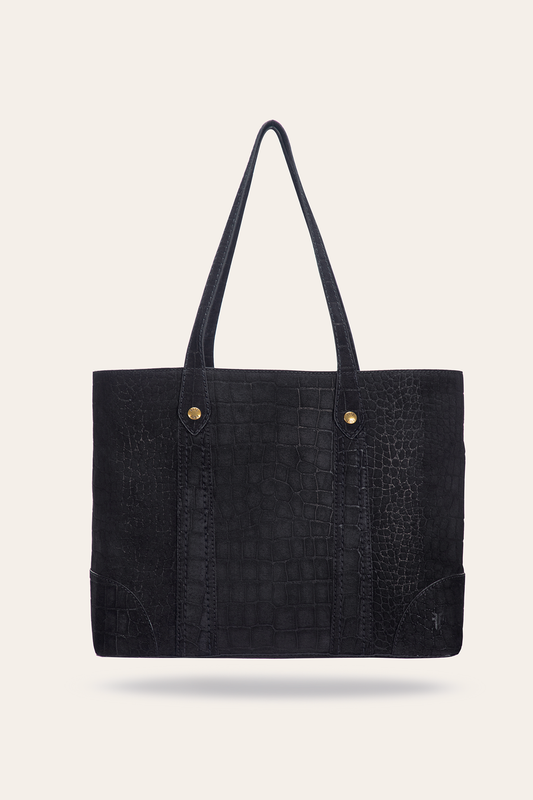 Black Handbags Frye Melissa Sueded Croco Shopper in Black