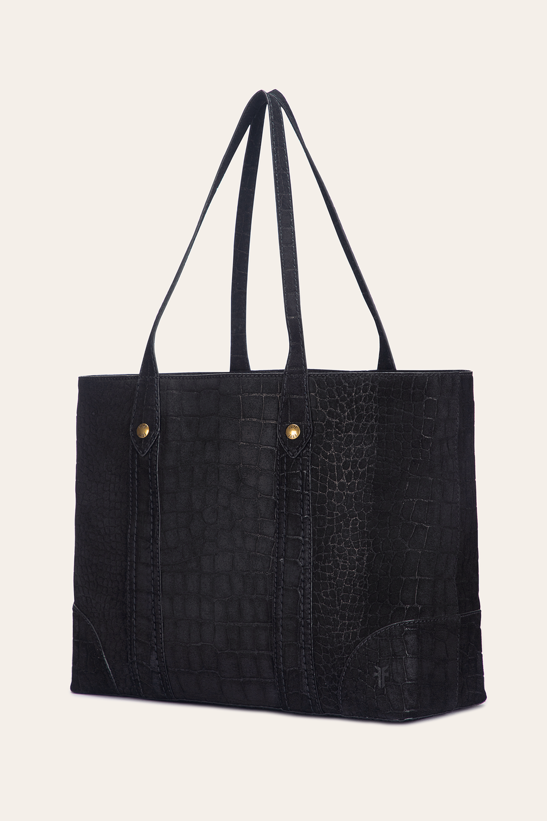Black Handbags Frye Melissa Sueded Croco Shopper in Black