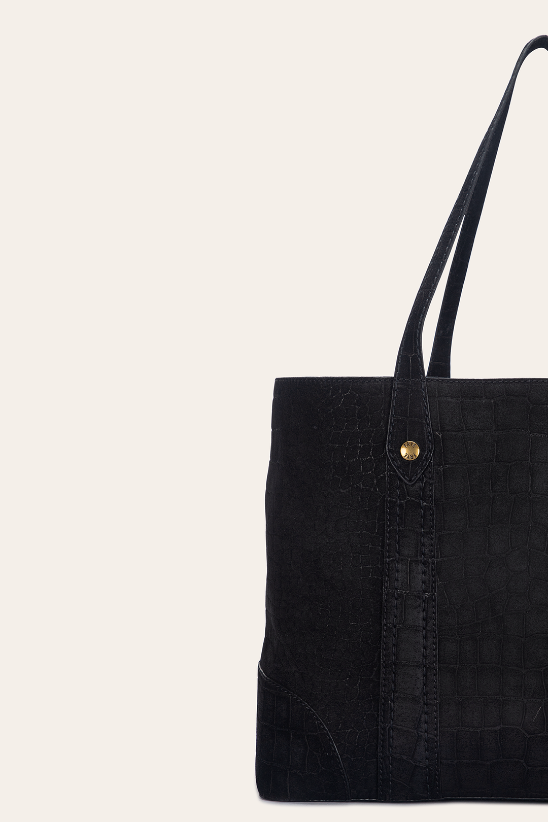 Black Handbags Frye Melissa Sueded Croco Shopper in Black