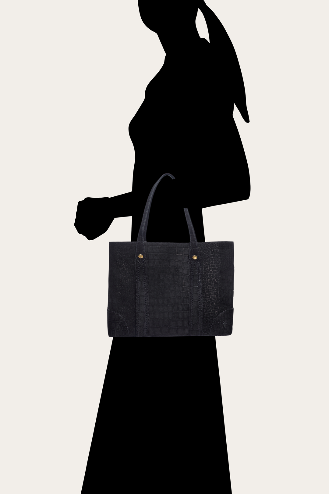 Black Handbags Frye Melissa Sueded Croco Shopper in Black