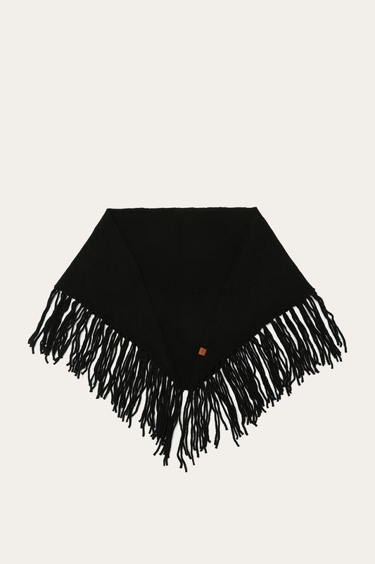Black Cold Weather Accessories Frye Black Long Fringe Triangle Scarf