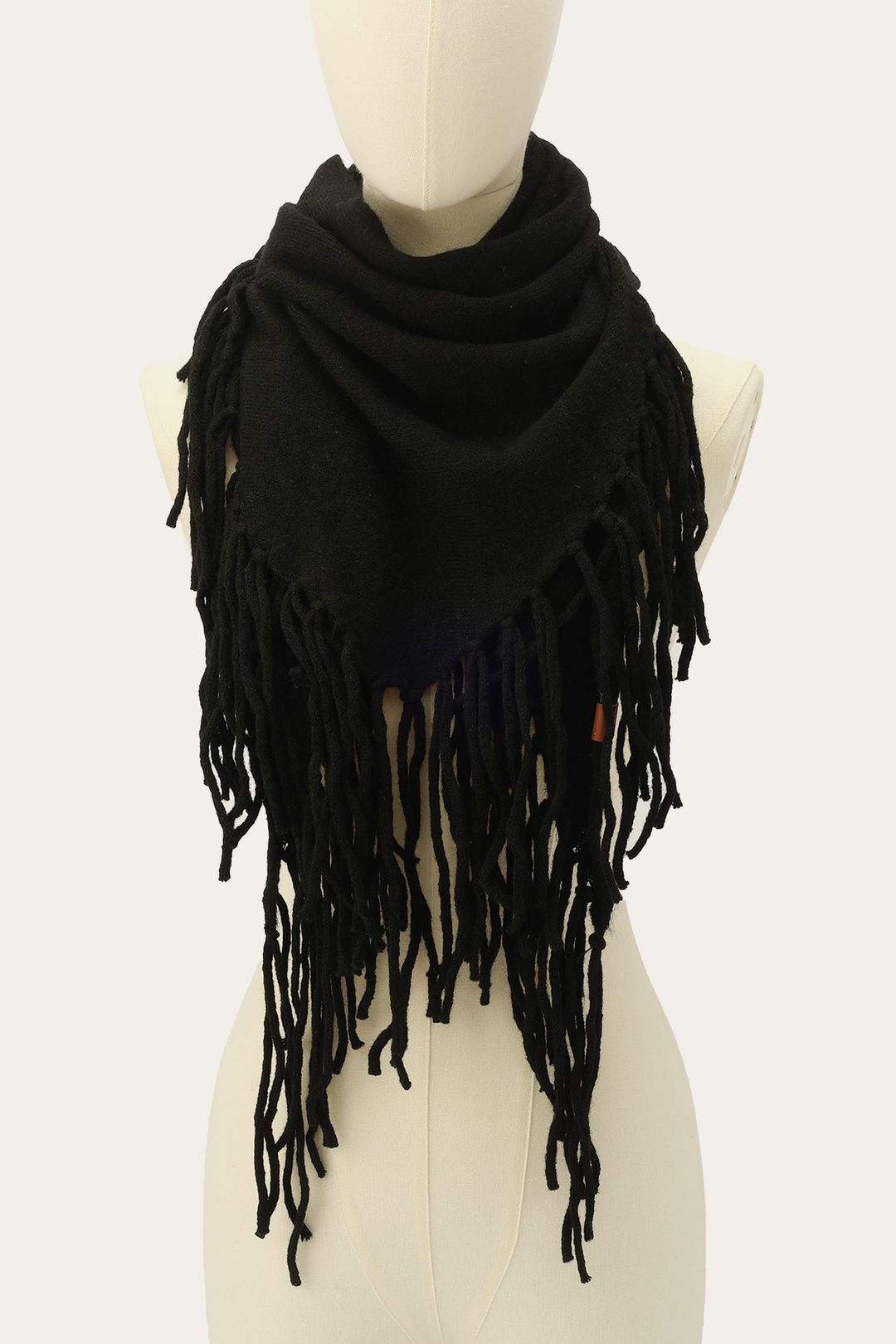 Black Cold Weather Accessories Frye Black Long Fringe Triangle Scarf