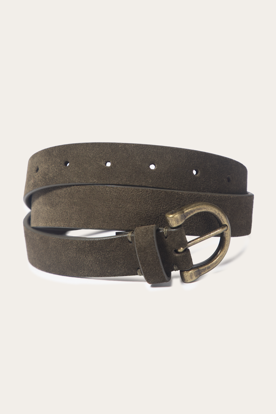 Light Olive Belts Frye Light Olive 25mm Suede Horseshoe Buckle Belt