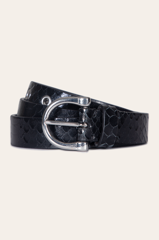 Black Snake Belts Frye Women’s Black Snake 25mm Horseshoe Buckle Belt With Python