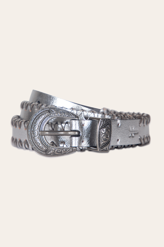 Silver Belts Frye 20mm Silver Leather Belt With 3-Piece Buckle Set