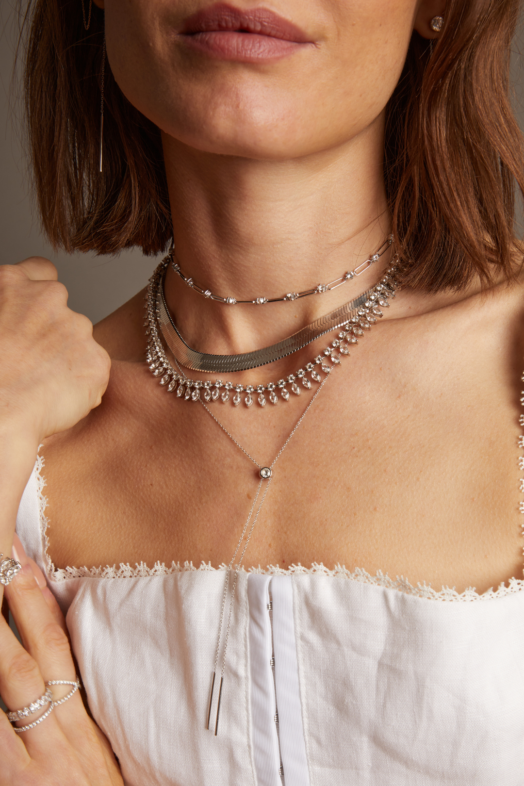 Sterling Silver Fine Jewelry Frye Women’s Lab Grown White Sapphire Bolo Necklace | Aurate x The Frye Company