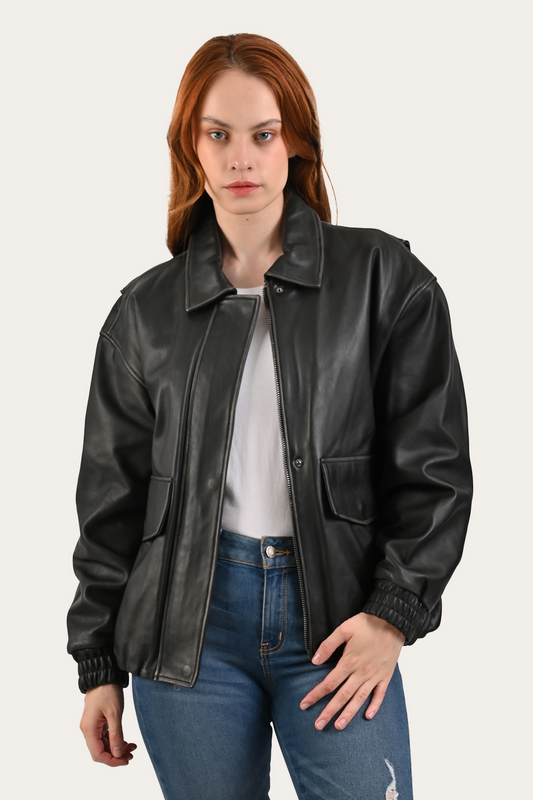 Black Leather Jackets Frye Black Harper Oversized Bomber