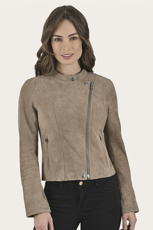 Taupe Leather Jackets Frye Women’s Taupe Jace Hybrid Biker Racer Suede Jacket